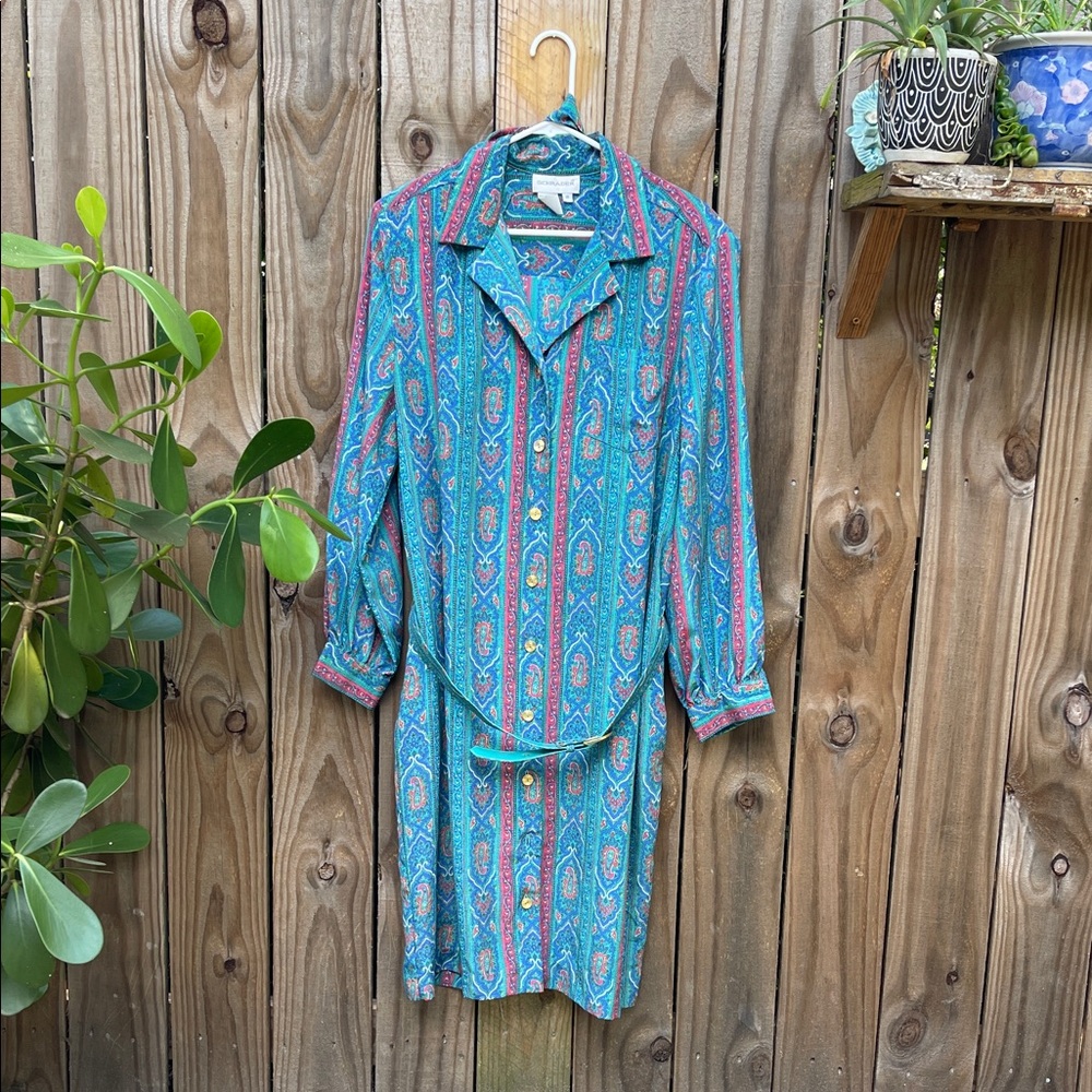 Vintage Colorful Paisley Button-Up Dress